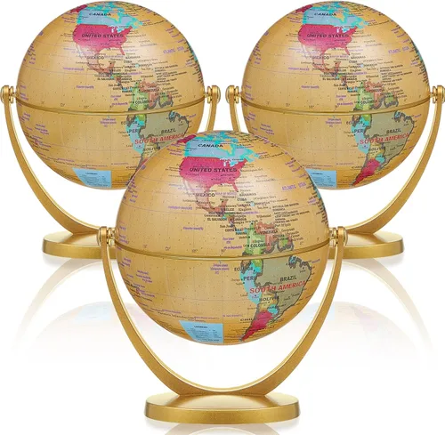 Henoyso 3 mini globos para niños de 4.2 pulgadas, pequeños globos de mapa del mundo antiguo con soportes, decoración geográfica educativa vintage,