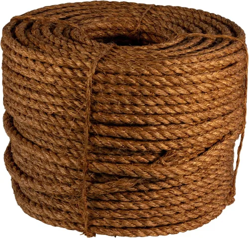 ATERET Cuerda Manila trenzada de 1/4 pulgadas x 600 pies, cuerda de fibra natural de 3 hebras, multiusos para paisajismo, manualidades, proyectos de
