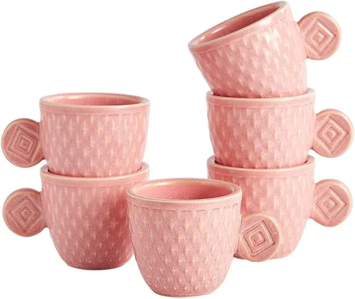 Miniatura 8 de Tazas de café expreso de cerámica vintage, tazas Demitasse de 3 onzas, tazas de café expreso pequeñas en relieve únicas (verde)
