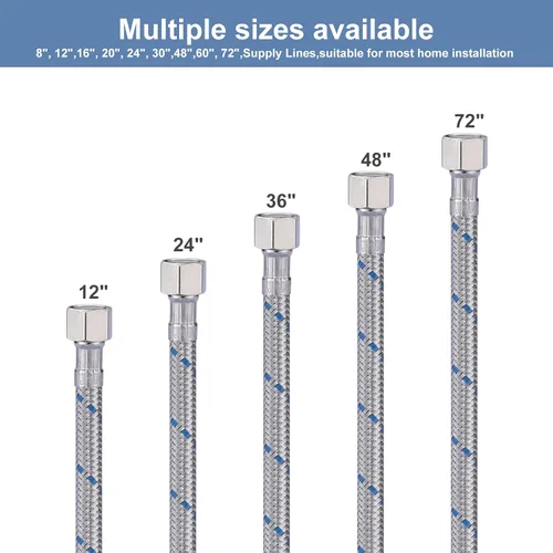 Miniatura 6 de ARCORA cUPC Líneas de Suministro 3/8 Pulgada x 3/8 Pulgada Rosca de Compresión Hembra 1 Par, Manguera de Grifo 24 Pulgadas Conecta Fregadero