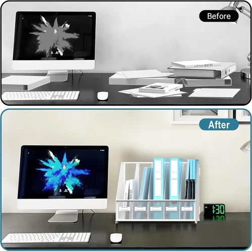 Miniatura 6 de SUPEASY Organizador de escritorio de metal para revistas, con 5 compartimentos verticales, organizador de archivos para escritorio de oficina, Negro