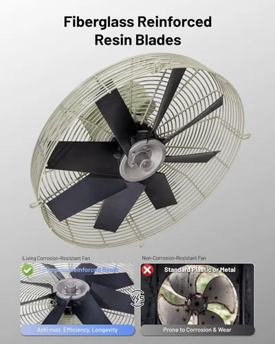 Miniatura 7 de iLIVING Ventilador de escape de obturación de 20 pulgadas, resistencia a la corrosión, velocidad única