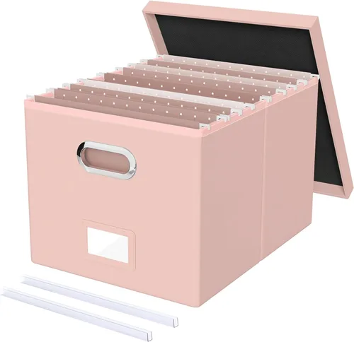 Miniatura 12 de Organizador de archivos en paquete de 2, caja archivadora portátil con tapa, compatible con carpetas tamaño carta/legal, organizador de documentos