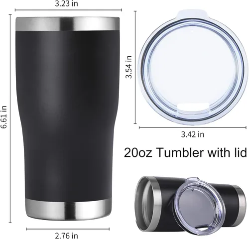 Miniatura 5 de DOMICARE vaso de doble pared con aislamiento al vacío, 20 onzas, con tapa, vaso de viaje de acero inoxidable, vaso de café con recubrimiento en polvo