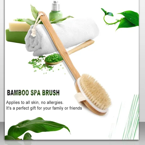 Miniatura 3 de Cepillo corporal de baño y ducha, cepillado de piel seca con cerdas de jabalí 100% naturales y mango desmontable de bambú de 16 pulgadas de largo