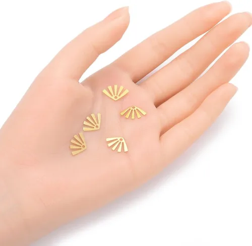 Miniatura 2 de Adabele - 20 piezas de pendientes colgantes de latón crudo con forma de abanico en forma de abanico de 0.575 in, pequeños sin placa/sin