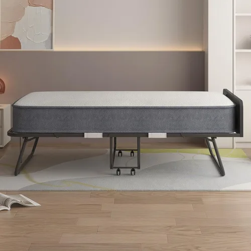 Miniatura 2 de Mjkone Cama plegable con colchón, cama rodante para adultos con cabecero y bolsa antipolvo, cama plegable portátil de 5 pulgadas para huéspedes