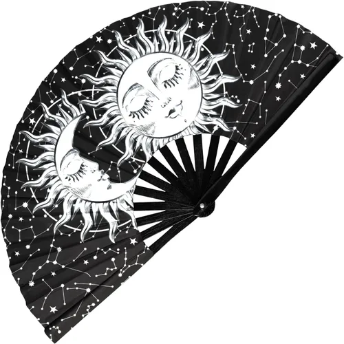 Miniatura 13 de GloFX Ventilador Plegable - Galaxy - Ventilador de Mano Plegable Grande Rave Clack para Hombres/Mujeres - para EDM, Festival de Música, Club