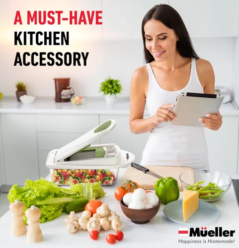 Miniatura 2 de Mueller Pro-Series 10 en 1 - Picadora de verduras, 8 hojas, cebollas, cortadora en cubitos, de huevos con recipiente, cortadora de patatas fritas