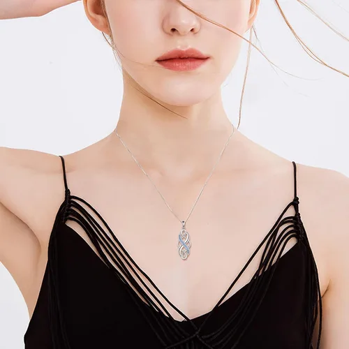 Miniatura 2 de YFN Collar con colgante de ópalo creado con nudo celta irlandés, collares negros de plata esterlina para mujeres y hombres de 18 pulgadas