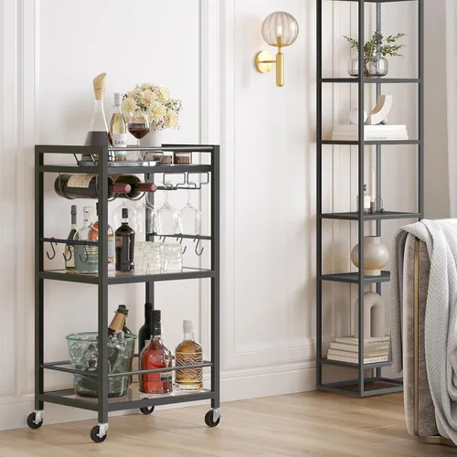TUTOTAK Carrito de Bar, Carrito de Servicio de Bar para el Hogar con Estante Espejado de 3 Niveles, Carrito de Bebidas, Estante de Cocina Móvil con