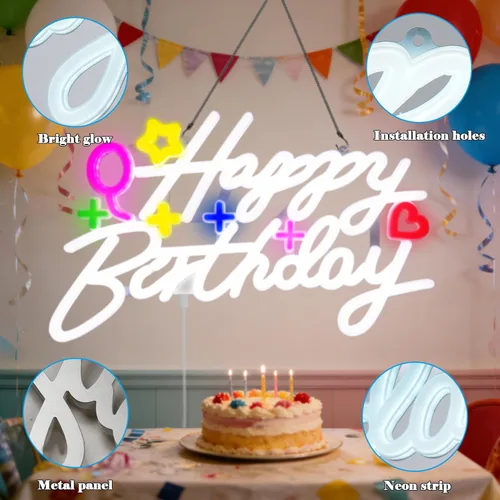 Miniatura 3 de Letrero de neón de feliz cumpleaños, letrero con luz LED de feliz cumpleaños, luz de neón regulable alimentada por USB, letrero de neón
