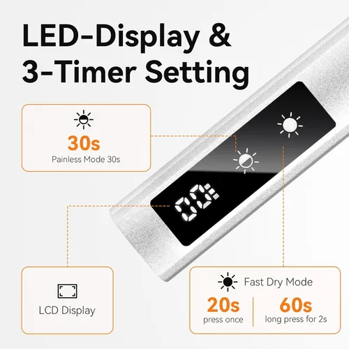 Miniatura 4 de Makartt Lámpara de uñas UV, lámpara de curación flash de mano con modo indoloro de 800 mAh, luz de uñas portátil recargable con pantalla LCD y 3