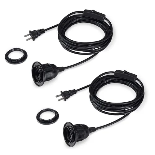 Miniatura 8 de HESSION Paquete de 2 luces colgantes enchufables de 15 pies, cable de extensión negro con interruptor de encendido/apagado en línea, enchufe E26 E27