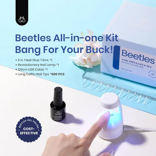 Miniatura 2 de Beetles - Kit de extensión de uñas de gel fácil con 500 puntas de uñas en forma de ataúd 5 en 1, base de pegamento de uñas y lámpara LED innovadora
