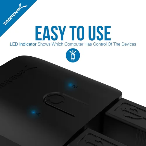 Miniatura 7 de SABRENT Interruptor de uso compartido USB 2.0 para múltiples computadoras y periféricos Indicadores de dispositivo LED (USB-SW20) Negro