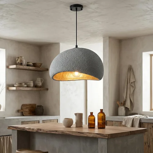 Miniatura 6 de Lámpara colgante Wabi Sabi de 11.8 pulgadas, luminaria de techo japonesa moderna para comedor, isla de cocina, pasillo, lámpara colgante gris