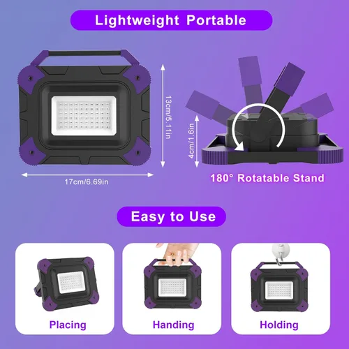 Miniatura 3 de Luz LED negra recargable, luz negra alimentada por batería, luz ultravioleta inalámbrica, luces negras impermeables para fiestas brillantes al aire