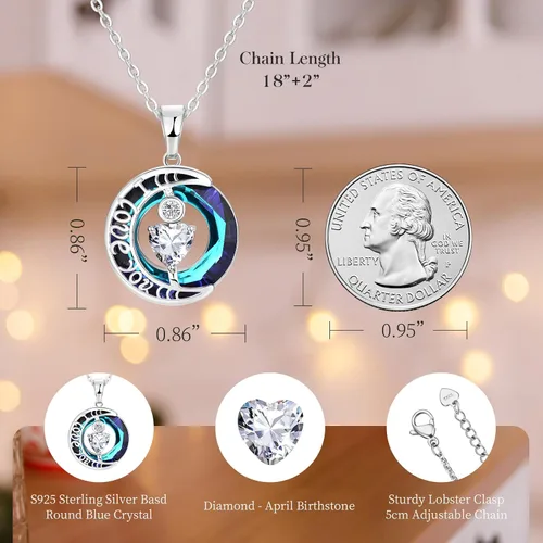 Miniatura 5 de Collares de cristal para mujer, regalos para aniversario de esposa, regalos de cumpleaños para mujeres, collar de zafiro azul con la frase "I Love