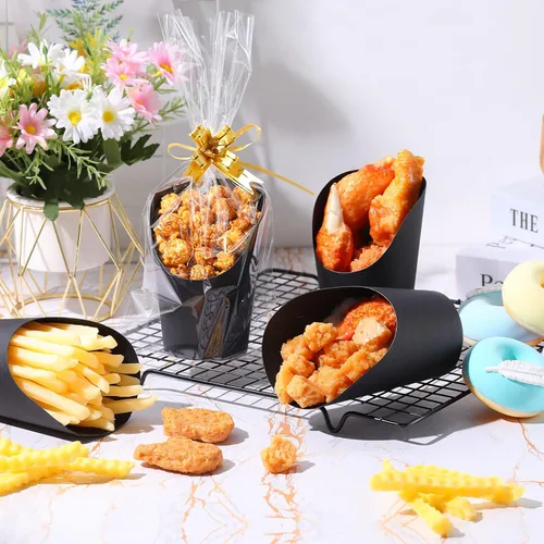 Miniatura 6 de Sabary Juego de 100 tazas desechables de charcutería con bolsas y lazos, tazas de papel de 14 onzas para aperitivos para bodas, despedidas de Negro
