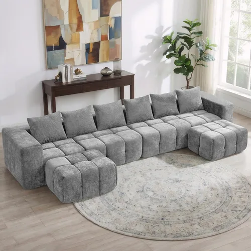 Miniatura 34 de Sofá biplaza modular sin huesos de 78.7 pulgadas, sofá de nube copetudo con asiento profundo, sofá de felpilla para sala de estar, sofá comprimido