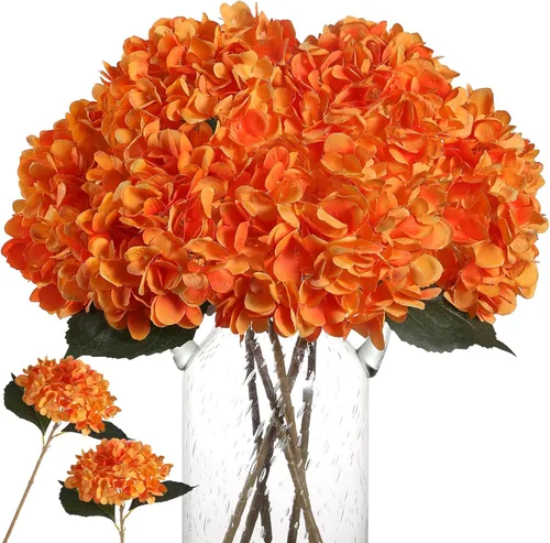 Miniatura 9 de Kisflower Flores artificiales de hortensias azules, 6 unidades, flores falsas para centro de mesa, flores de hortensias de seda azul con tallos