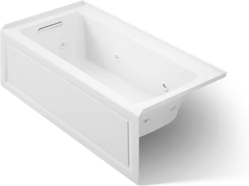 KOHLER K-1947-HLA-0 Archer 60" x 30" Alcove Whirlpool con delantal integral, brida de azulejos, calentador y drenaje izquierdo, blanco
