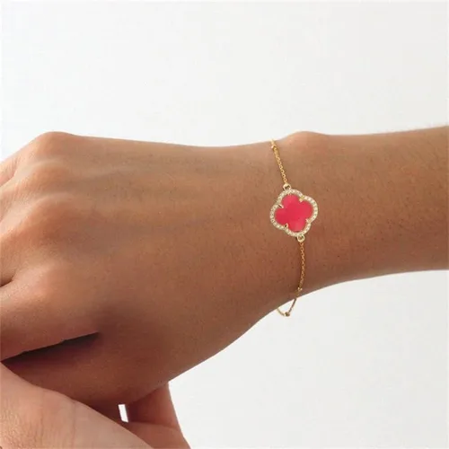 Miniatura 4 de Pulsera ajustable de cristal de trébol de la suerte chapada en oro de 18 quilates para mujer, ajustable, simple, a la moda, regalos de cumpleaños