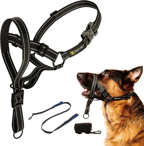 Miniatura 6 de Collar para la cabeza de perro con correa y correa de seguridad que detiene los tirones pesados de la correa, acolchado reflectante para la cabeza