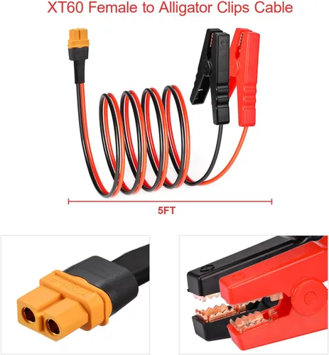Miniatura 6 de ELFCULB XT60 a clips de cocodrilo, conector hembra XT60 de 12 AWG XT60, cable de desconexión rápida compatible con batería RC, estación de energía