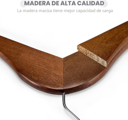 Miniatura 4 de HOUSE DAY Paquete de 30 perchas de madera maciza, resistente, acabado liso, perchas de madera de alta calidad con barra antideslizante