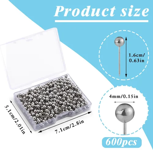 Miniatura 2 de 420 piezas de alfileres de costura, alfileres rectos para tela, alfileres de acolchado de 0.63 pulgadas, pequeños alfileres rectos con cabeza
