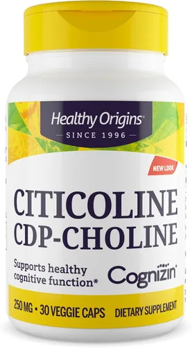 Healthy Origins Cognizin (Citicoline), 250 mg - Suplemento cerebral para la memoria con citicolina CDP - Suplemento sin OMG, vegano y sin gluten -