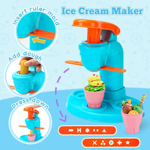 Miniatura 2 de SOCBTNSO Juego de masa 3 en 1, 59 piezas para niños de 4 a 8 años, kit de herramientas de masa con máquina para hacer helados, fideos