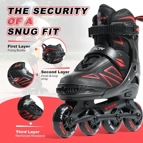 Miniatura 5 de PAPAISON Patines en línea para niños de 5 a 8 años, 8 a 12 años, tamaño ajustable, patines con cuchillas para principiantes para niños y jóvenes Rojo