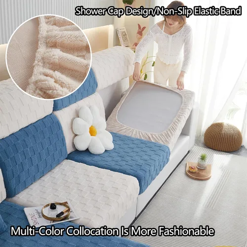 Miniatura 4 de Funda de cojín elástica para asiento de sofá con parte inferior elástica, de elastano, jacquard, antideslizante, protector de muebles
