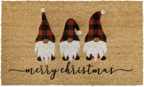 MRC Wood Products Felpudo de puerta con diseño de gnomo de coco y cáscara de coco de Feliz Navidad, 18 x 30 pulgadas o 24 x 36 pulgadas (18 x 30