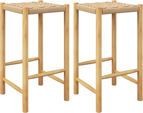 Giantex Juego de 2 taburetes de bar de madera de altura de mostrador de 26 pulgadas, taburetes de bar de ratán bohemio, carga máxima de 330 libras,