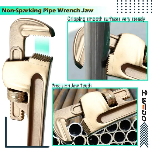 Miniatura 3 de WEDO Llave de tubo sin chispas (longitud 23.622 in, apertura máxima 2.953 in), llave de fontanería recta sin chispas, llave de seguridad sin Bronce