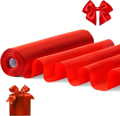 Miniatura 42 de FAKILO Cinta de satén roja de 4 pulgadas x 22 yardas de ancho para gran ceremonia de apertura, negocio, corte, lazos, Navidad, festival, decoración