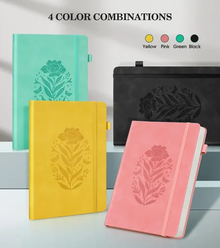 Miniatura 6 de Cuaderno de diario con líneas para mujeres, A5 de tapa dura de cuero rosa para escribir, 200 páginas, diario de viaje diario, cuaderno grueso
