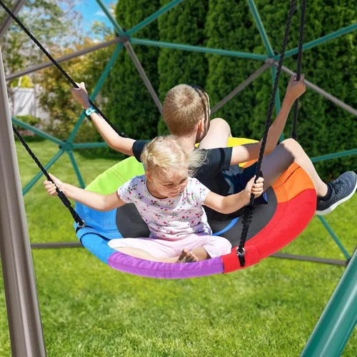 Miniatura 4 de Hapfan Juego de Columpio de Cúpula de Escalada de 10 pies con Columpio de Platillo, Gimnasio de la Selva para Niños al Aire Libre en el Patio