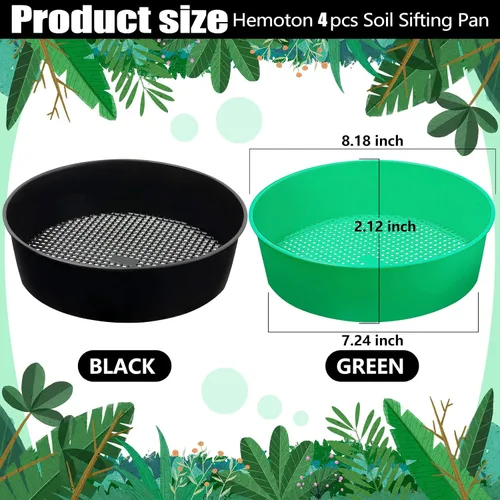 Miniatura 2 de Paquete de 4 tamices de compost para tierra de jardín, tamiz redondo de plástico para arena, juego de bandejas tamizadoras para jardinería y trabajo