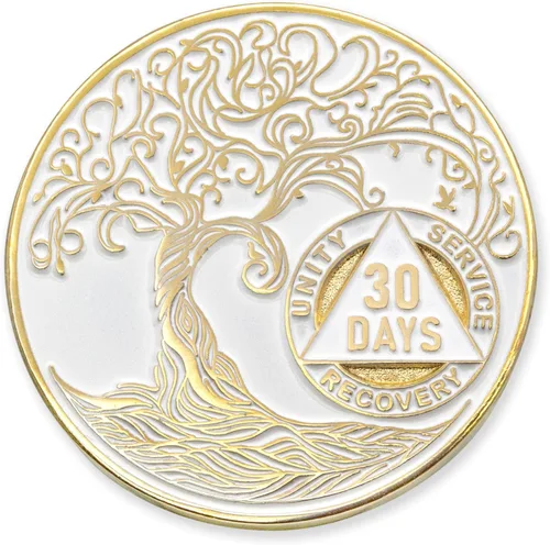 Miniatura 35 de 20 Year Sobriety Mint Twisted Tree of Life - Medallón de recuperación AA chapado en oro, fichas y fichas, color negro