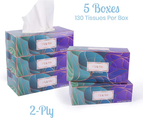 Miniatura 7 de Pañuelos faciales de felpa de 130 por caja, tamaño de 7 x 6.9 pulgadas, 2 capas, suaves, lisos, ideales para baño, escuela, hogar, cocina o en tu