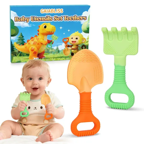 Juguetes de dentición para bebés, juguetes mordedores de jardín para bebés, palas y rastrillos, mordedores de silicona para bebés de 0 a 6 a 12