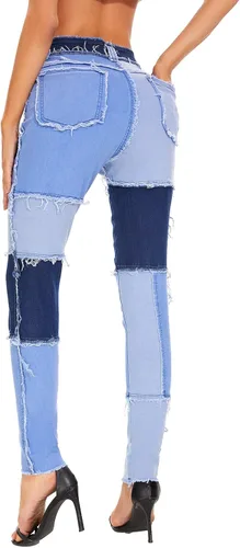 Miniatura 2 de Dxyufazhe Jeans elásticos de cintura alta para mujer, pantalones de mezclilla deshilachados a la moda