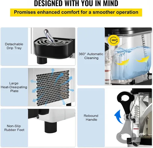 Miniatura 4 de VEVOR Slushie Machine, Slushy Machine 6L/1.6 Gal 25 tazas de un solo tazón, fabricante de bebidas congeladas de 300 W, máquina de batido