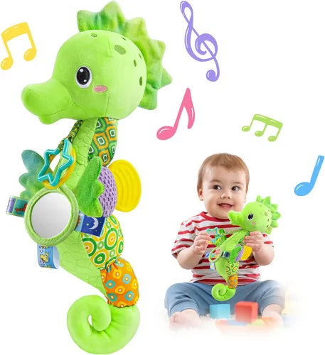 Miniatura 7 de LIGHTDESIRE Juguetes para bebés musicales de caballito de mar, juguetes de animales de peluche para bebés con crujido y sonajeros, juguetes
