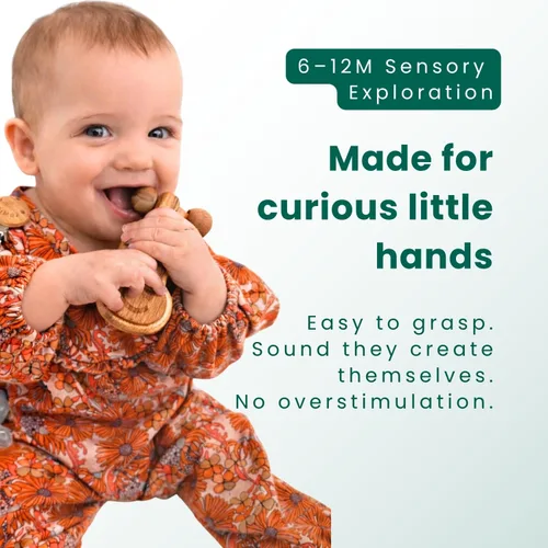Miniatura 4 de HippoToys - Sonajero de madera hecho a mano Juguete de dentición natural Juguete de desarrollo sensorial Montessori Juguete orgánico no tóxico